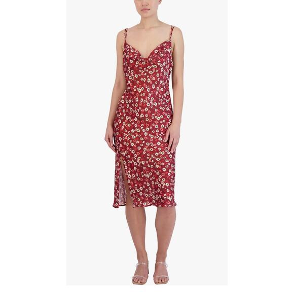 BCBGeneration Floral Cown Neck Satin Midi Dress - Picture 9 of 10